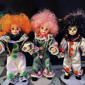 Robin Woods Dolls, Clown Series (1984)- with Kaiser Chicago stand- Qty 3- VTG